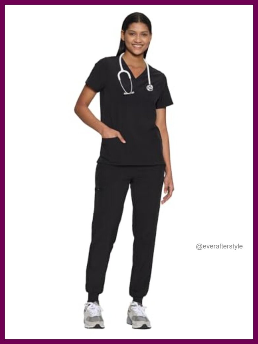 COZYFIT Women's Scrub Set V-Neck Top Jogger Pants 9 Pockets Stretch